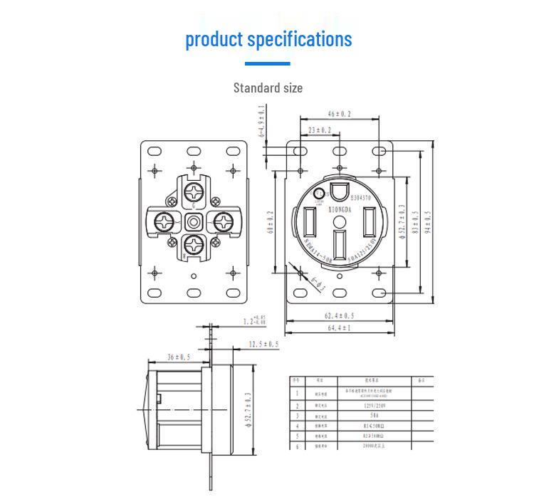 High Power Embedded NEMA14-50 US Standard Industrial Socket with Leakage Protection