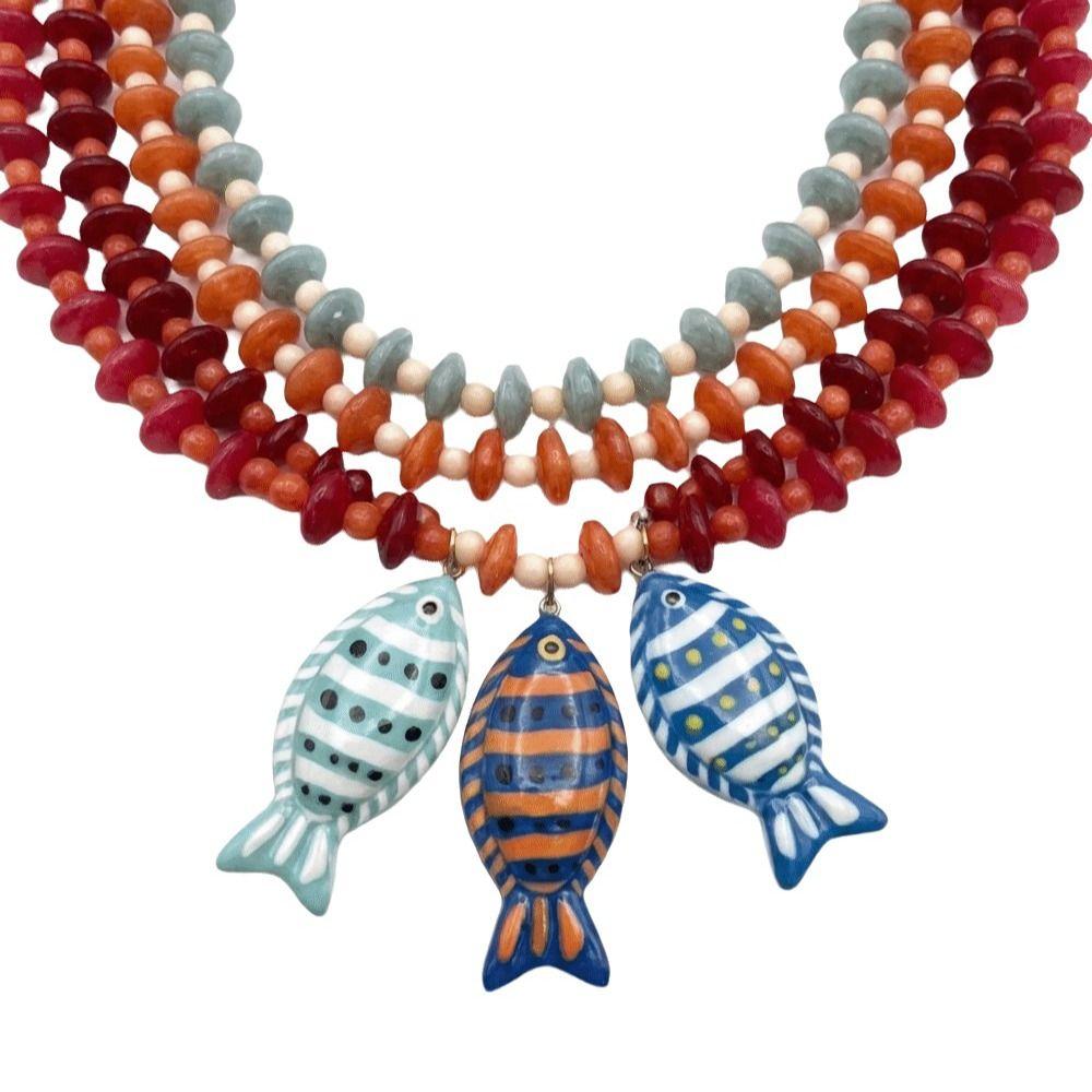 Starfish Shell Charm Fish Starfish Pendant Necklace Colorful Beads Boho Necklace  Jewelry Gifts