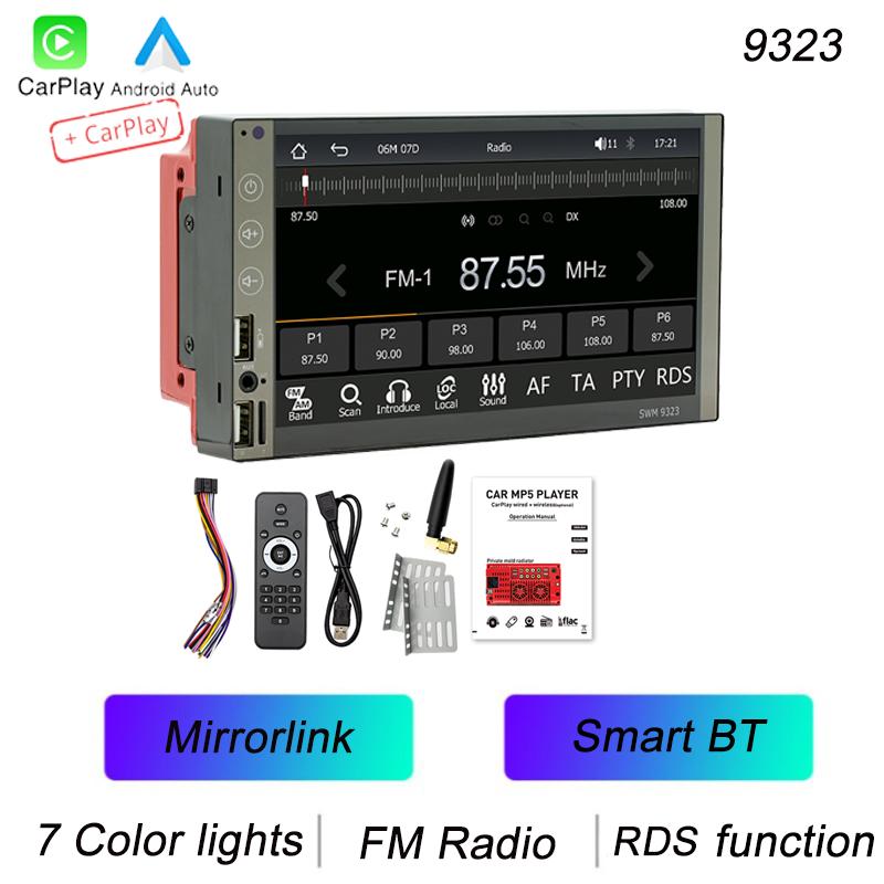 

BQCC 2 Din 7 Автомобильный MP5-плеер Mirrorlink беспроводной Android AUTO/CarPlay Стерео USB RDS зарядка Разноцветная подсветка BT Автомагнитола 9323