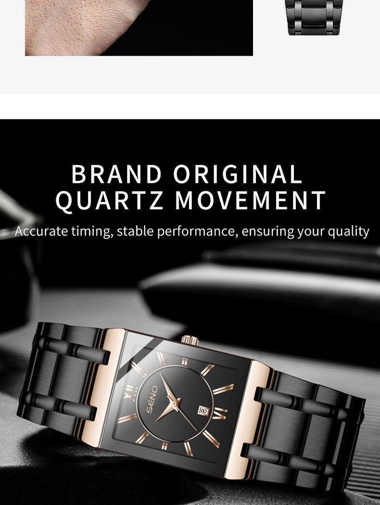 Men's Square Quartz Waterproof Business Watch, Automatic & Non-Mechanical