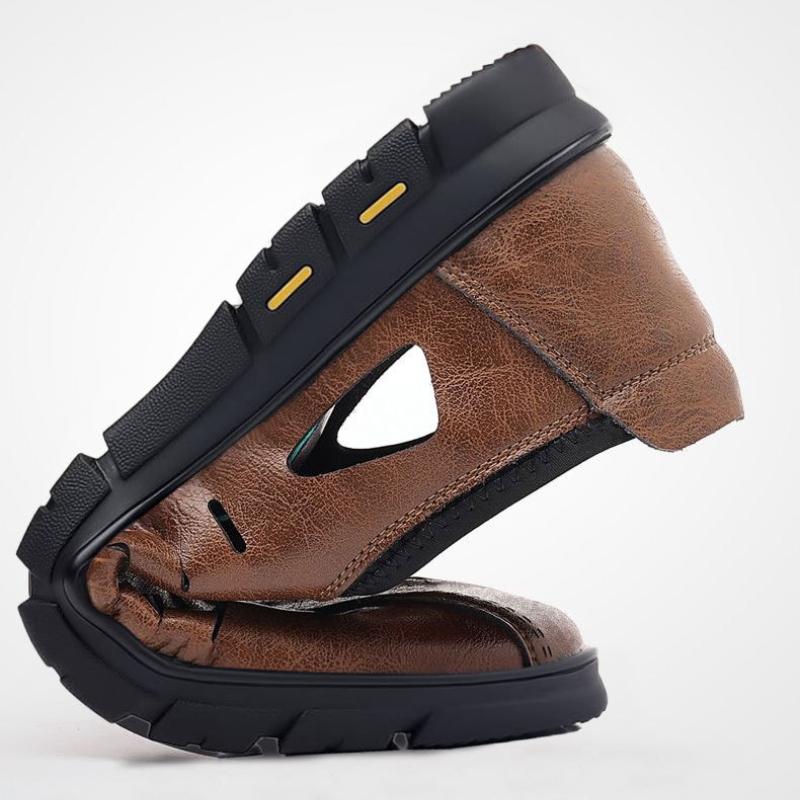 Mode Herren Sandalen Ausgehöhlte Lederschuhe für Herren Atmungsaktiv Rutschfest Weiche Sohle Freizeitschuhe Komfort Outdoor Strand Hausschuhe