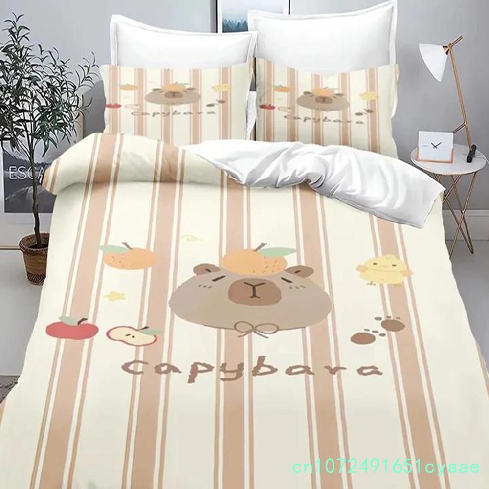 Cartoon Capybara 3D Printed Bedding Set Children's Duvet Cover Pillow Case Set Anime Polyester Cute Cartoon Home Decoration