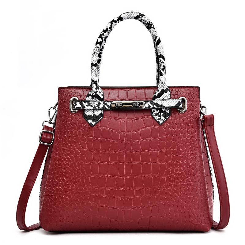 Fashion Big Bag New Solid Color Crocodile Pattern Bag Snake Pattern Handbag Oblique Span Shoulder Bag Women's Bag