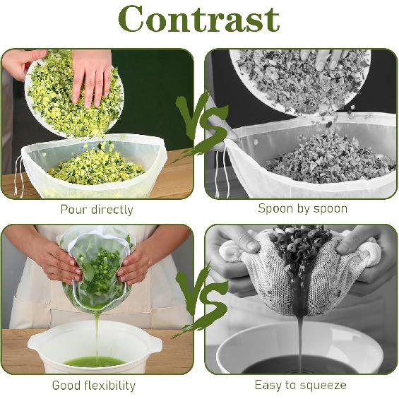 6 Pcs Cheese Cloth Bags for Straining Nut Milk Bag Bowl-Shaped Reble Nylon Cheese Cloth Filter Bag Fine Mesh Multi-Purpose Food Filter Bags for Nut
