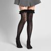 1 Pair Women's Heart Pattern Lace Thigh High Stockings Ruffle Trim Bowknot Over Knee High Socks