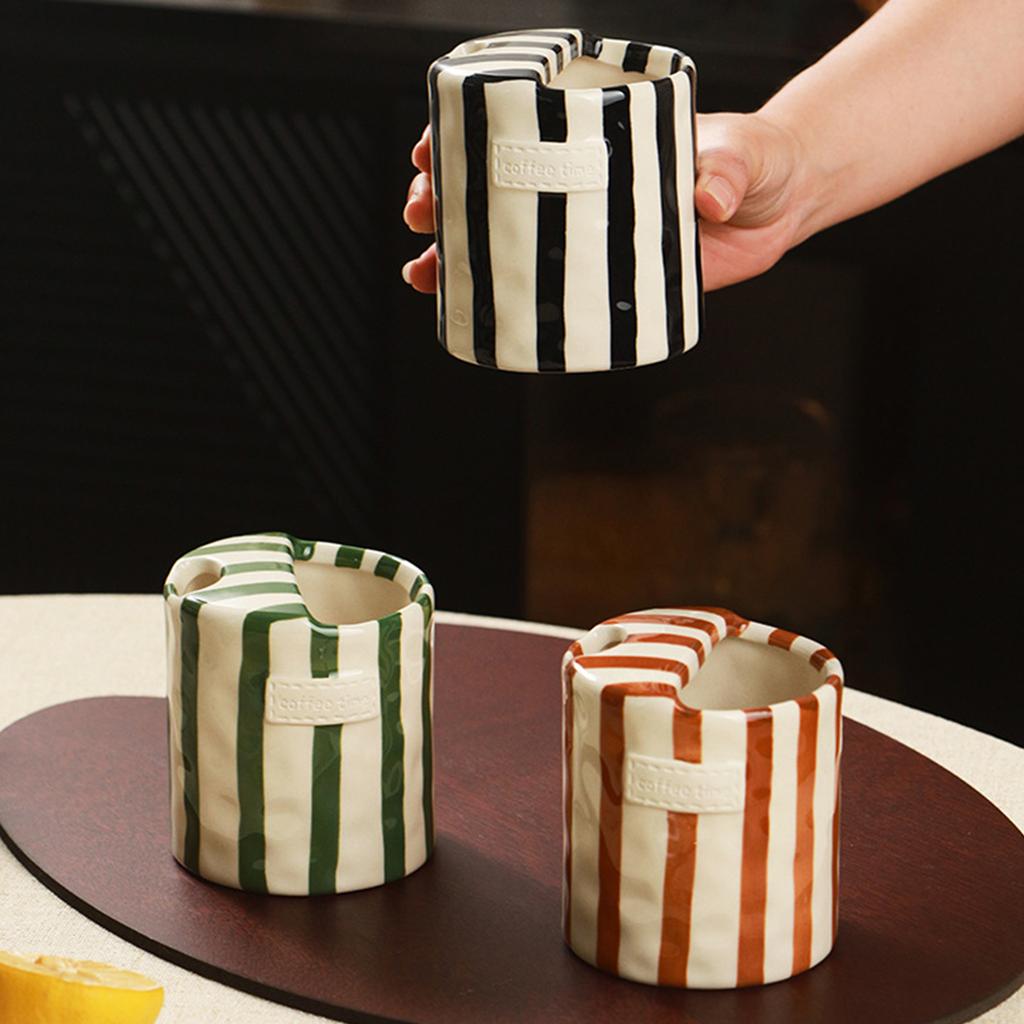 Hand-Painted Retro Striped Breakfast Cup Vintage Tea Cup for Milk Coffee Juice Latte Hot Cold Drinks Christmas Gift Drinkware