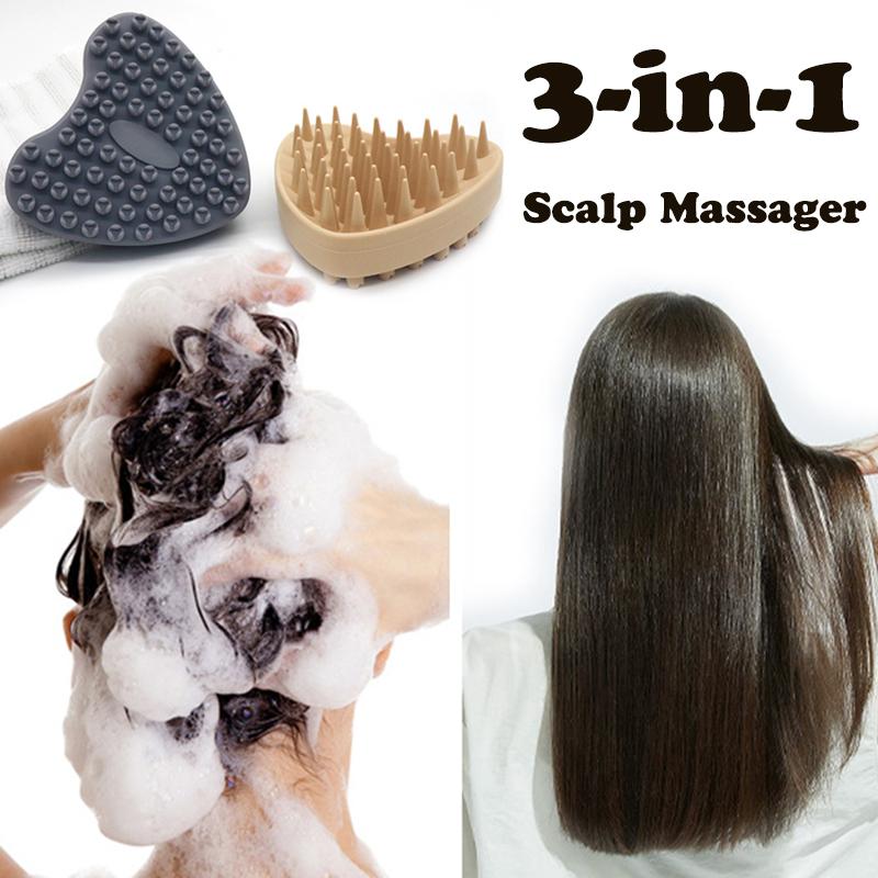 3-In-1 Heart-Shaped Silicone Scalp Head Massager Soft Comb Wet Dry Hair Root Care Makeup Brush Cleaning Shampoo Shower Tool