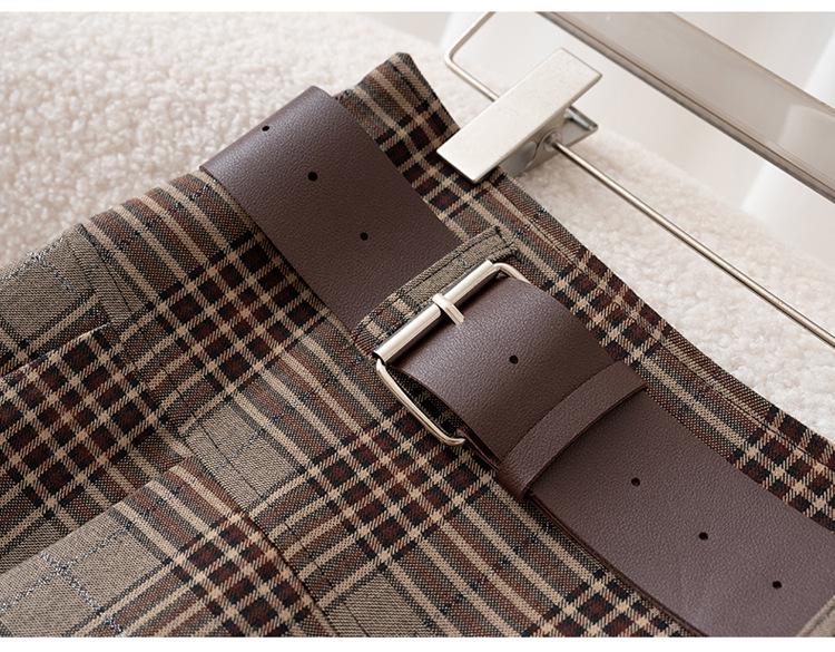 2025 Women's High Waist Brown Plaid Pleated Skirt - Slimming College Style Autumn Short Skirt