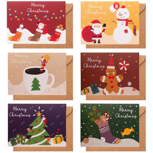 

Christmas Card Set of 12, Greeting Card, Christmas, 6 Designs, Message Card, Celebration Card, Present Card, Letter of Appreciation, Thank You, Envelo