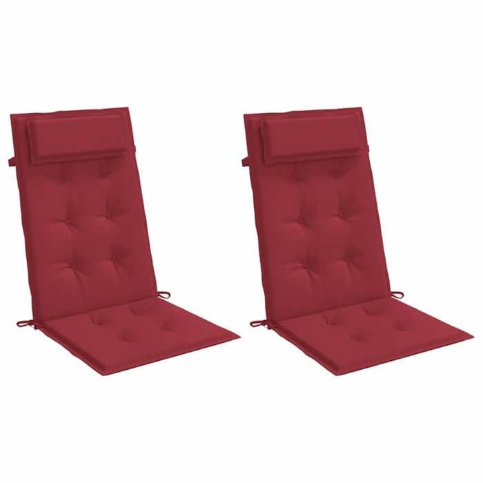 VidaXL Coussins de chaise à dossier haut lot de 2 rouge bordeaux, coussin, coussin de chaise, coussin de siège 361901