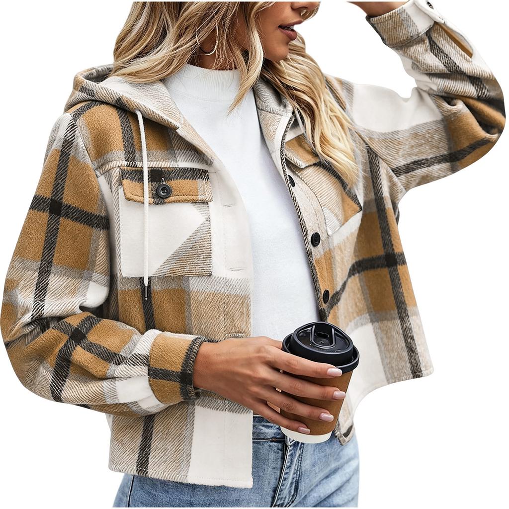 Women's Casual Loose Fit Plaid Jacket, Fashionable Outerwear for Daily Wear and Outings