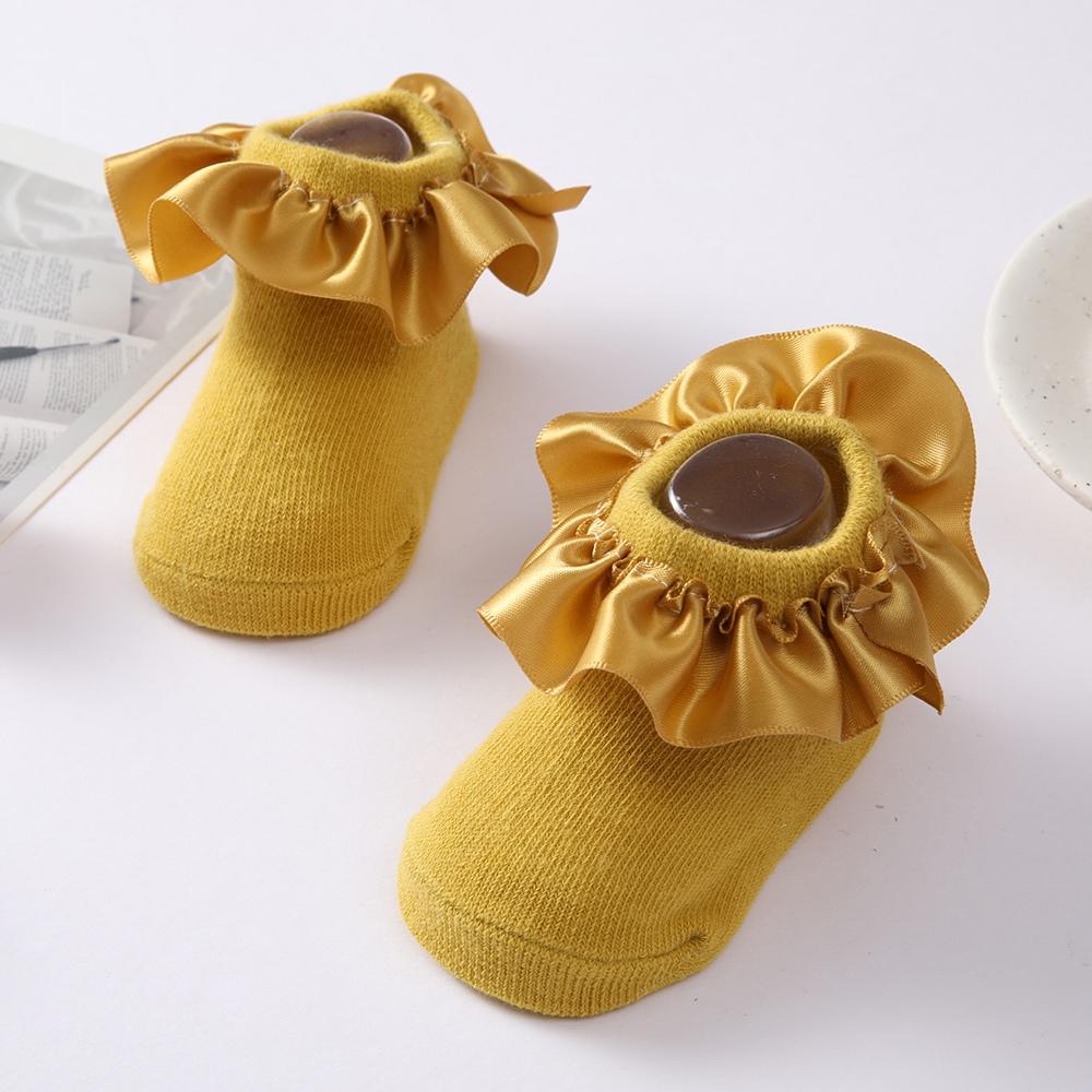 Baby Girl Socks Cotton Breathable Satin Ruffle Princess Knit Socks Children Ankle Short Socks Indoor Floor Socks