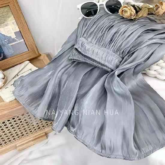 

Перламутрова Плісирована Шифонова Міді Спідниця Великого Розміру з Високою Посадкою для Жінок Large