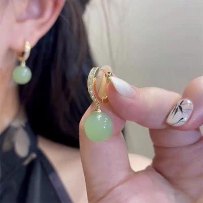 Elegant Ancient-Style Green Cat's Eye Double-Sided Earrings - 2024 New High-End Design for Women