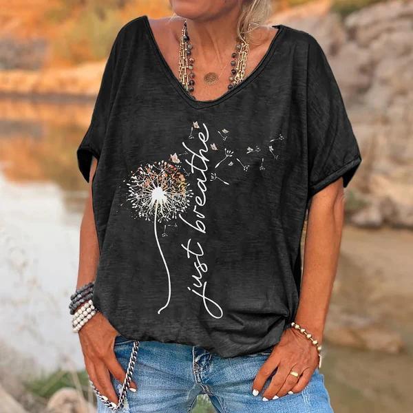 T-shirts d'été à col rond avec imprimé 3D pissenlit, à la mode et décontractés, à manches courtes pour femmes