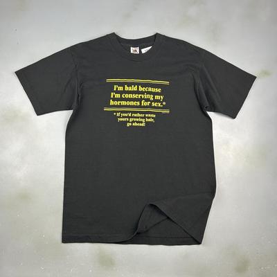 VINTAGE 90s Why I Am Bald Black Quote TShirt Sz ML Adult Unisex T-Shirt