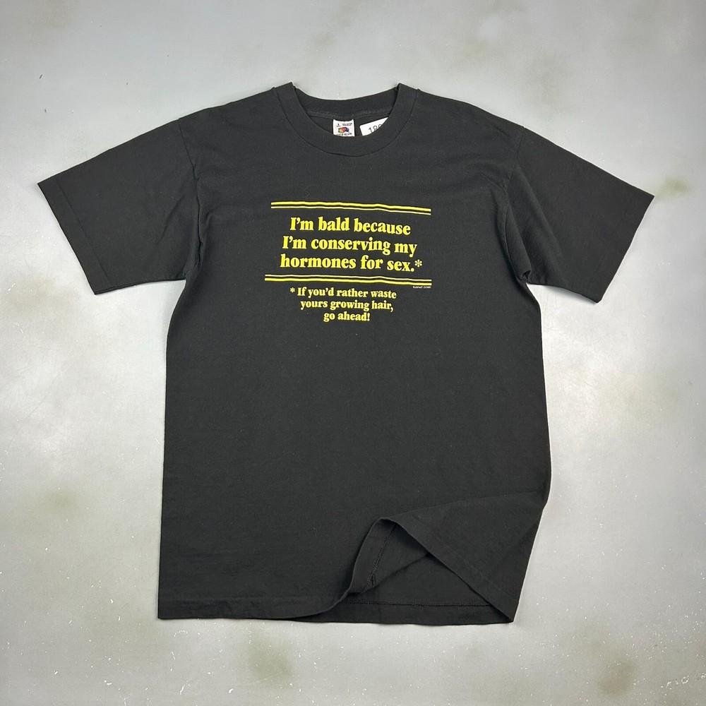 

VINTAGE 90s Why I am Bald Black Quote TShirt sz ML Adult Unisex T-Shirt XXL