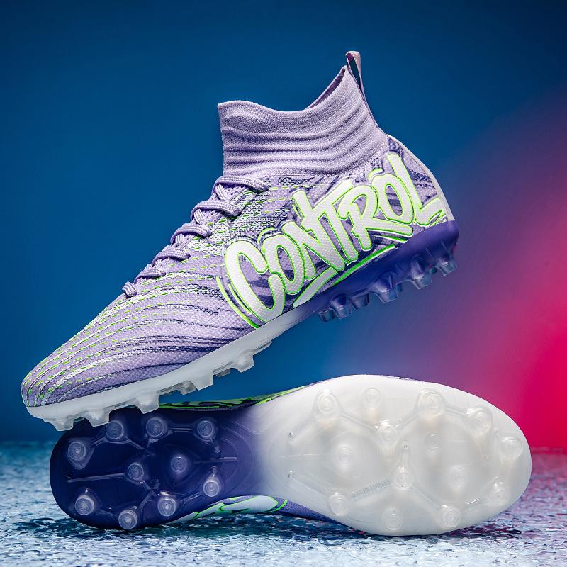 High-top football shoes, artificial turf AG spikes, leather feet, boys and girls, student training sneakers