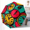 1pc Colorful Clocks Automatic Folding Umbrella - 8-Rib Iron Frame, Windproof, Portable Sunshade with Plastic Handle for Travel & Outdoor Act