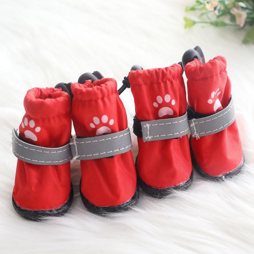 4pcs/set Reflective Puppy Booties Waterproof Pet Rain Shoes Pet Dog Shoes  Small Medium Dog