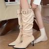 Westlicher Stil spitze Stiefel gestapelte dünne Stiefel Stiefel hohe Absätze gefaltete Stiefel Gürtelschnalle
