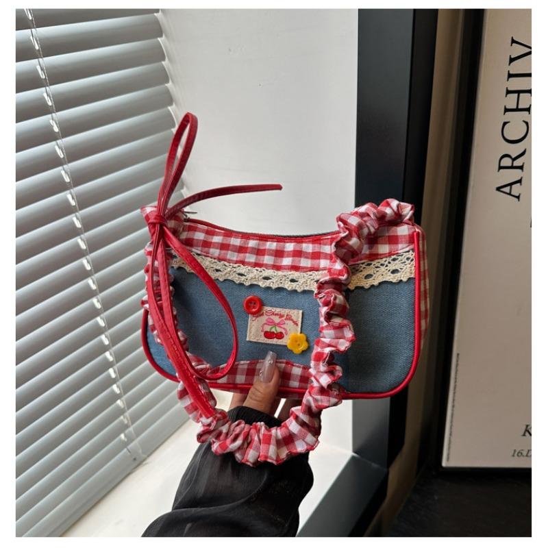 

Милая универсальная сумка через плечо в клетку, маленькая свежая портативная сумка для поездок на работу, нишевый дизайн, большая вместимость, повседневная сумка-подмышка красный