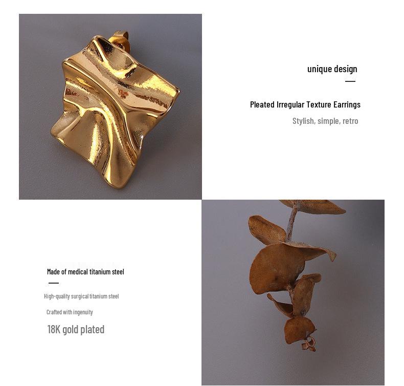 Dongdaemun Pleated Textured Earrings In 18K Gold-Plated Titanium Steel