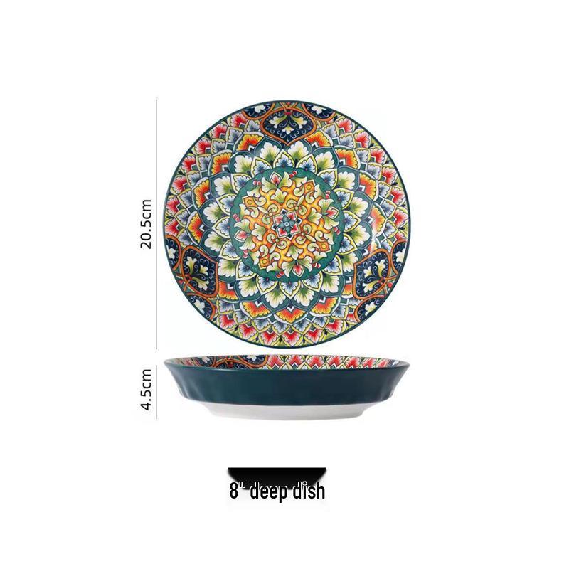 European Bohemian Ceramic Noodle Bowl and Plate Set - Creative Tableware with Unique Design