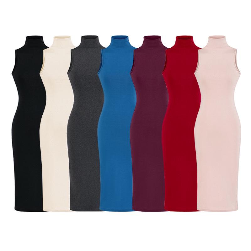 Elegant European & American French High Neck Sleeveless Dress - Waist-Cinching Tight Base Layer, Hip-Hugging Long Design for Spring/Summer