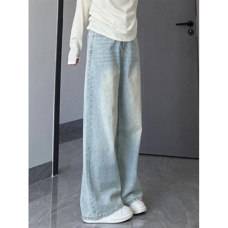 Light Color Wide Leg Denim Women's Summer 2025 New Arrival High Waist Slim Looking Loose Small Plus Size Drooping Straight Pants
