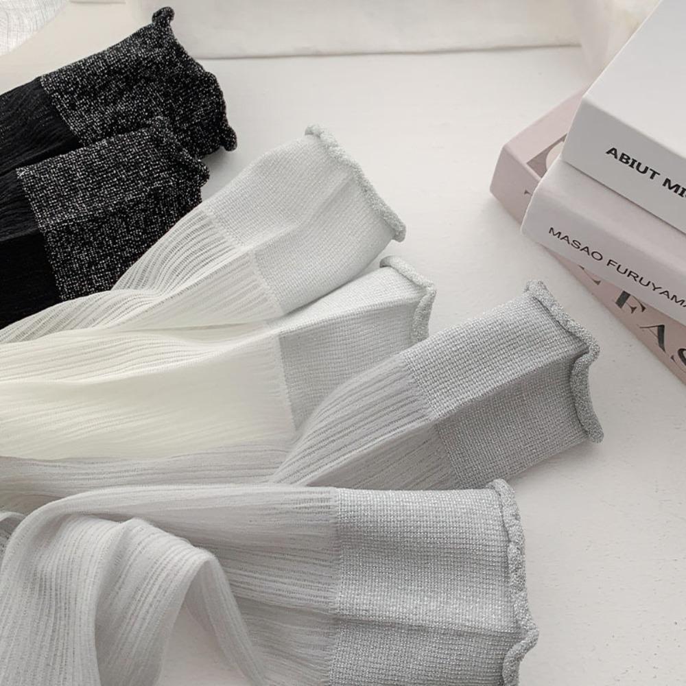 Korean Silver Thread Lolita Stockings Sweet Mid Length Socks Fashion Ties Stacked Socks