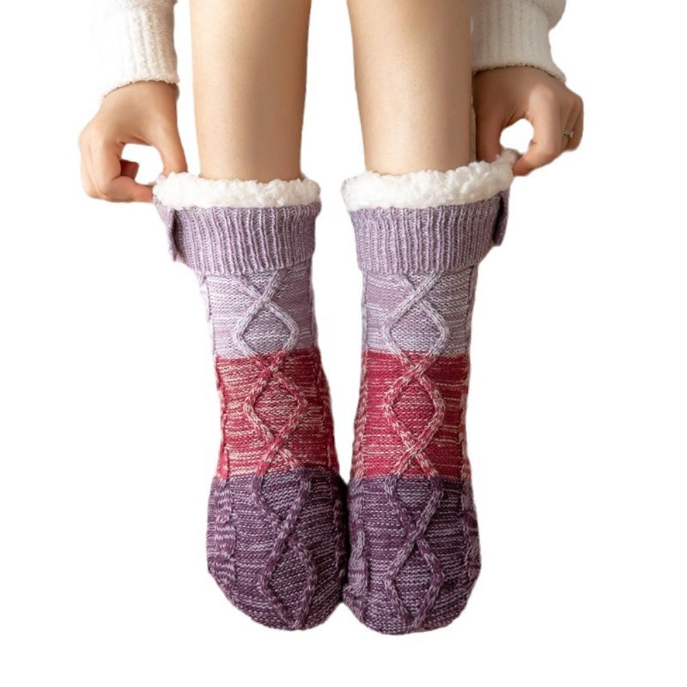 Women winter Christmas fleece floor socks,adult anti-slip snow sock covers,soft plush indoor home carpet socks,warm cozy house slipper socks