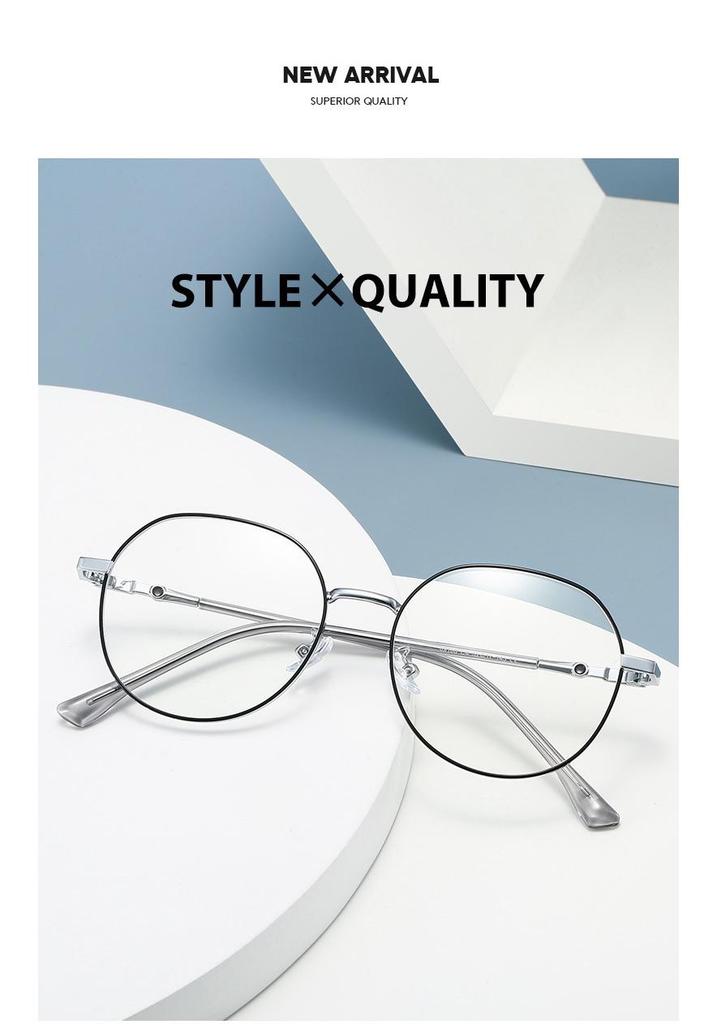 Anti-Blue Light Artistic Oval Metal Frame Prescription Glasses for Students
