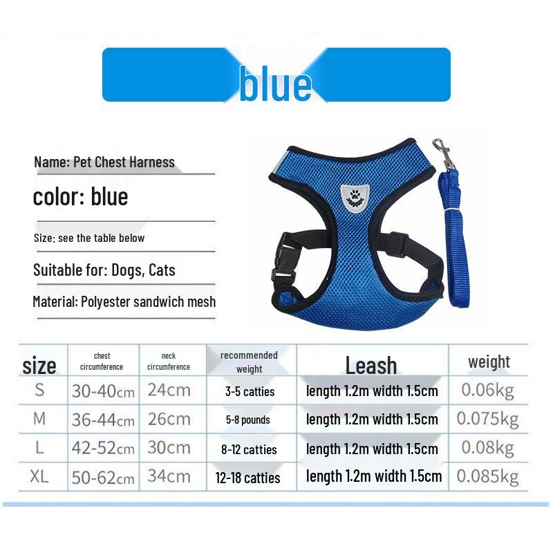 Reflective Breathable Anti-Escape Harness & Leash for Small/Medium Dogs