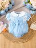 Süßer Baby-Strampler mit Peter-Pan-Kragen, Rosa Karomuster mit Spitze und Schleife, Lässiges Outfit für Neugeborene