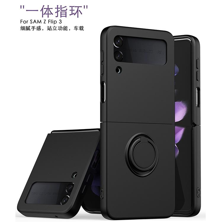 Applicable To Samsung ZFlip3 Folding Screen Mobile Phone Case Solid Color Liquid Silicone Ring Bracket All-inclusive Anti-drop Protective Case