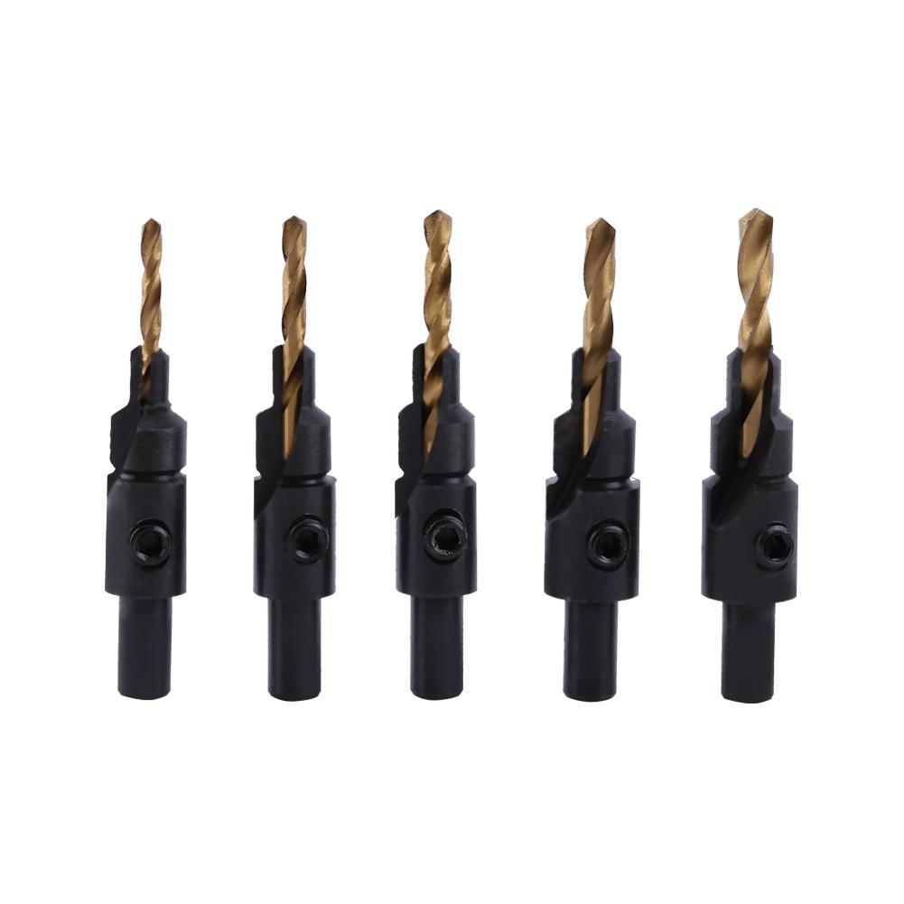 

5pcs HSS Countersink Drill Bit Set 1 4 Round Shank Hole Chamfering Woodworking Kit