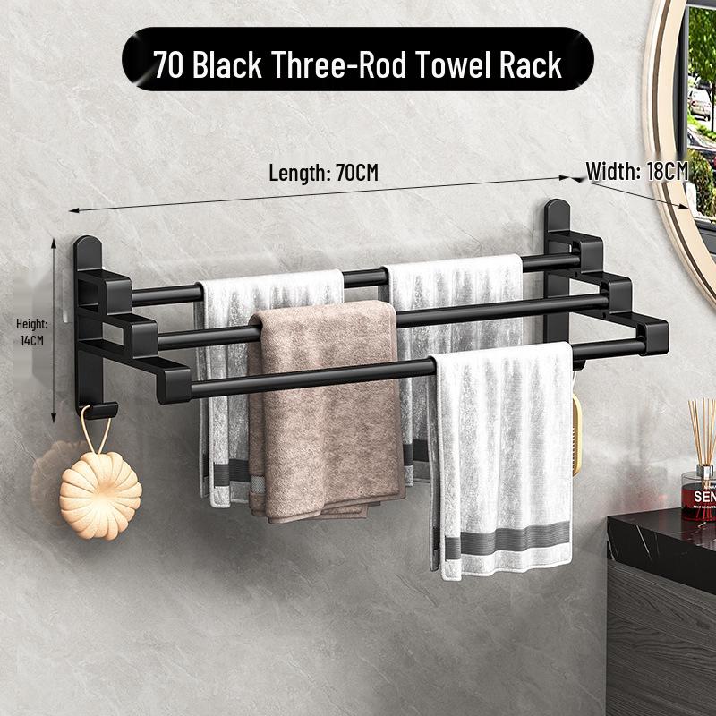 Punch-Free Multi-Bar Bathroom Towel Rack and Hanger Shelf