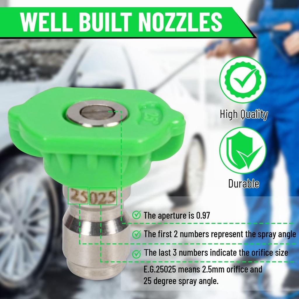 Pressure Washer Tips Set, 1/4 Inch Quick Connect Pressure Washer Nozzle Tips, 5 Pack, 2.5 GPM, 4500 PSI