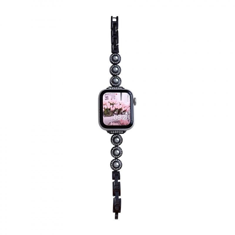 French Style Pearl Metal Chain Band for Apple Watch 11, iWatch 10987E, Huawei GT6, Xiaomi 9