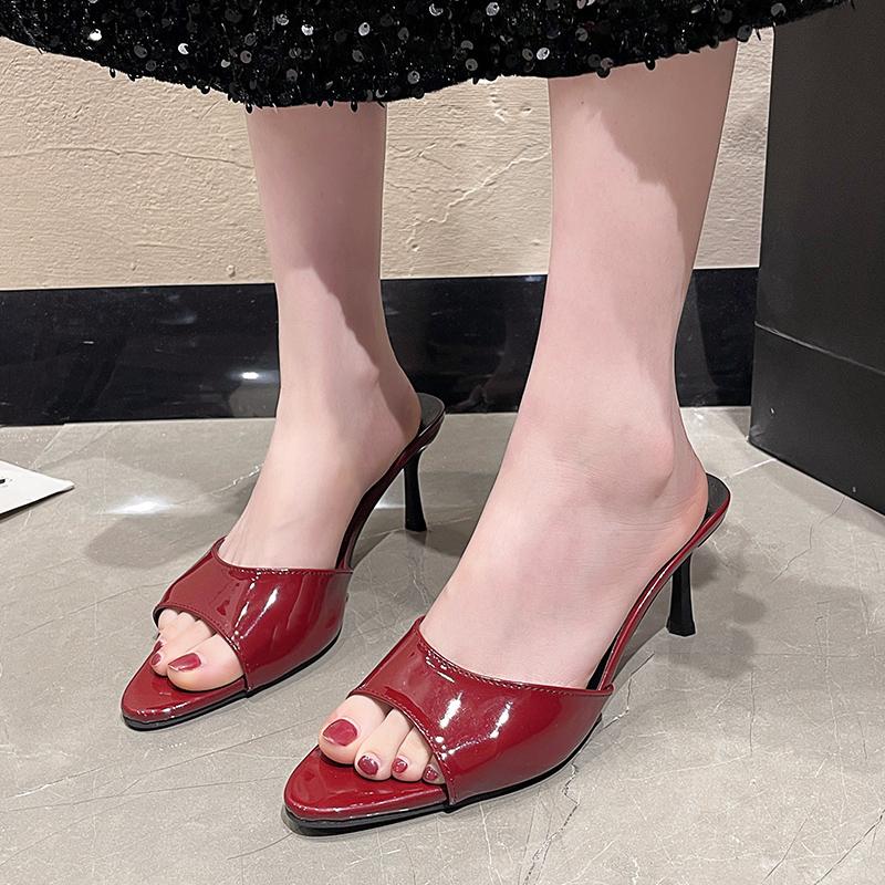 Fashion Patent Leather High Heel Cool Mopping Summer New Pointed Toe Open Toe Outer Wear Non-Slip Wear-Resistant Flip-Flops