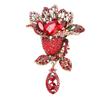 Flower Brooch Pin Women Retro Elegant Exquisite Alloy Red Rhinestone Brooch for Wedding Banquet Party