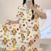 Sweet Girl Spring And Summer Short-Sleeved Pajamas Three-Piece Set Cute Cartoon Loose And Comfortable Loungewear