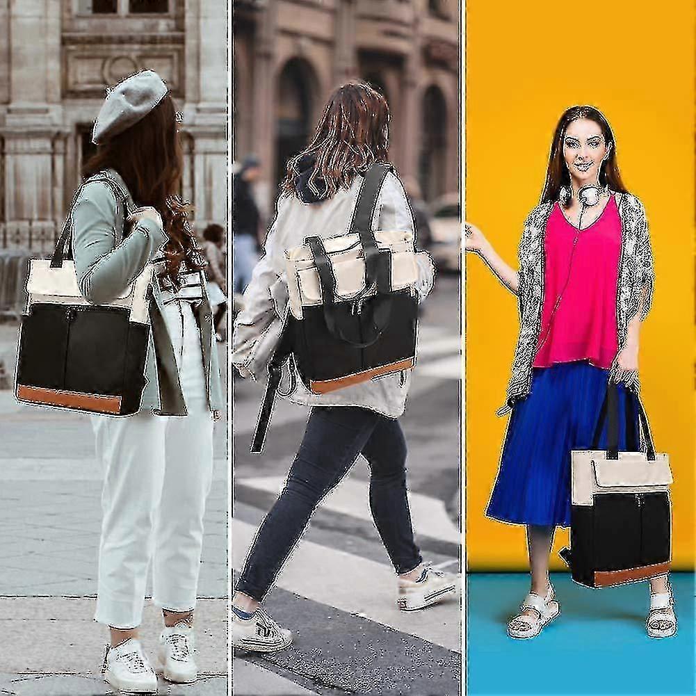 Ladies Convertible Tote Backpack Laptop Backpack Wide Top Open University School Travel Leisure Bag Black
