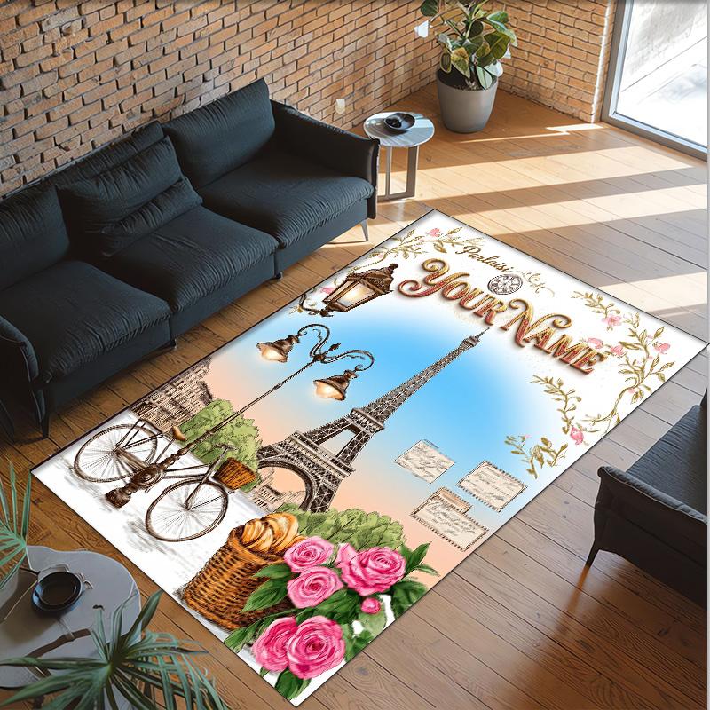Hearts Theme Crystal Velvet Floor Rug Personalized Custom Name Text Warm Carpet Home Decoration