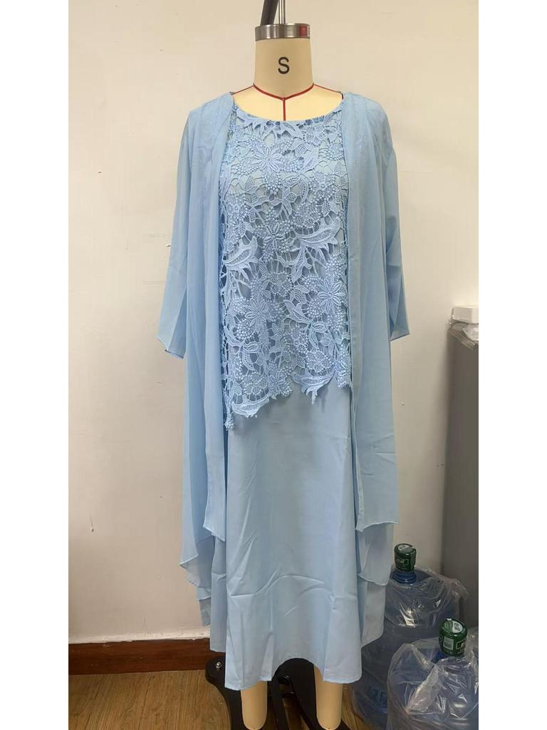 Koronkowe wykończenie Szyfonowy Jednokolorowy Dwuczęściowy Zestaw Sukienki w Magazynie