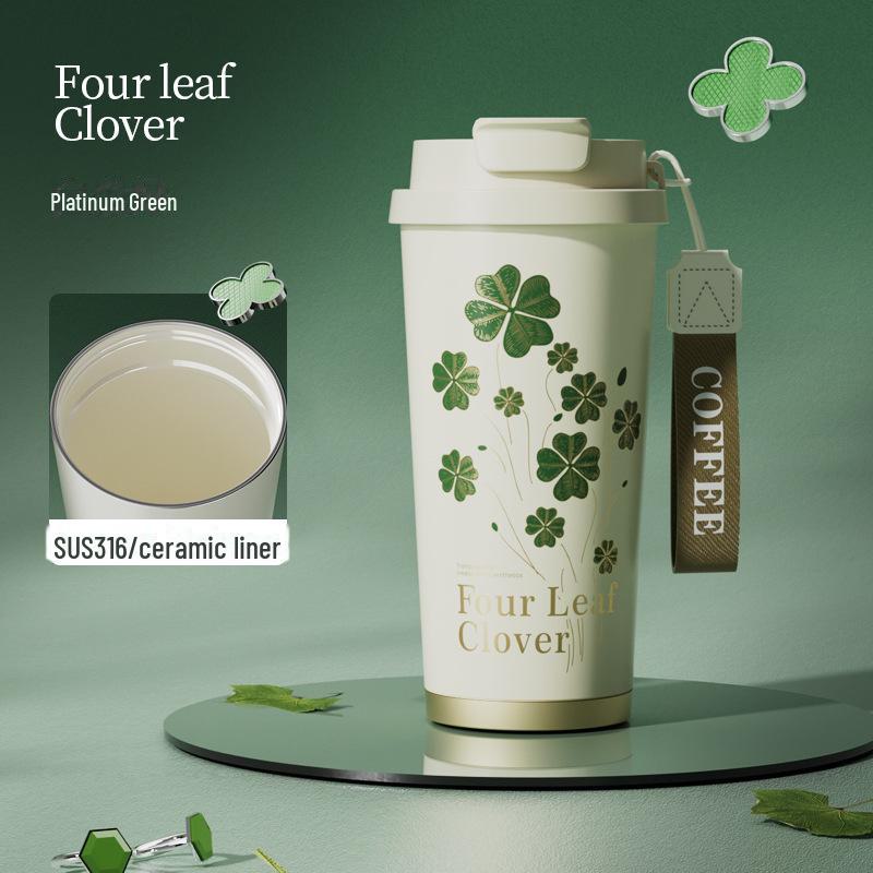 

Премиальная керамическая термокружка с изображением четырехлистного клевера для девочек — подарок для кофе в офисе и студентов 520ml