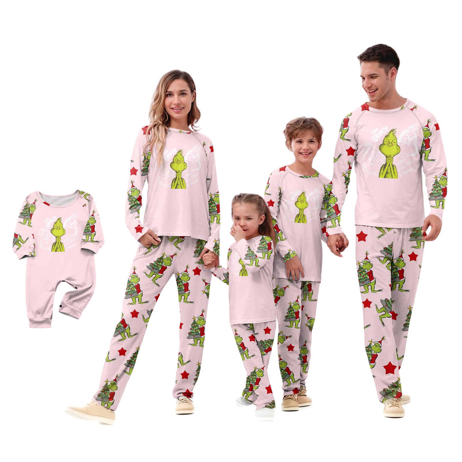 Kids Long Sleeve Pajama Set Soft Cotton Top and Bottom Sleepwear with Printed Character Pattern Comfortable Fit M