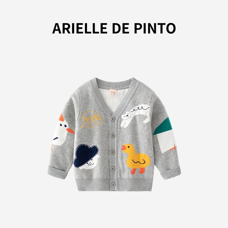 Французский Arielle De Pinto Детский трикотаж Осень и Зима Свитер Мультяшный Двухслойный Хлопковый Кардиган Топ Gray 130