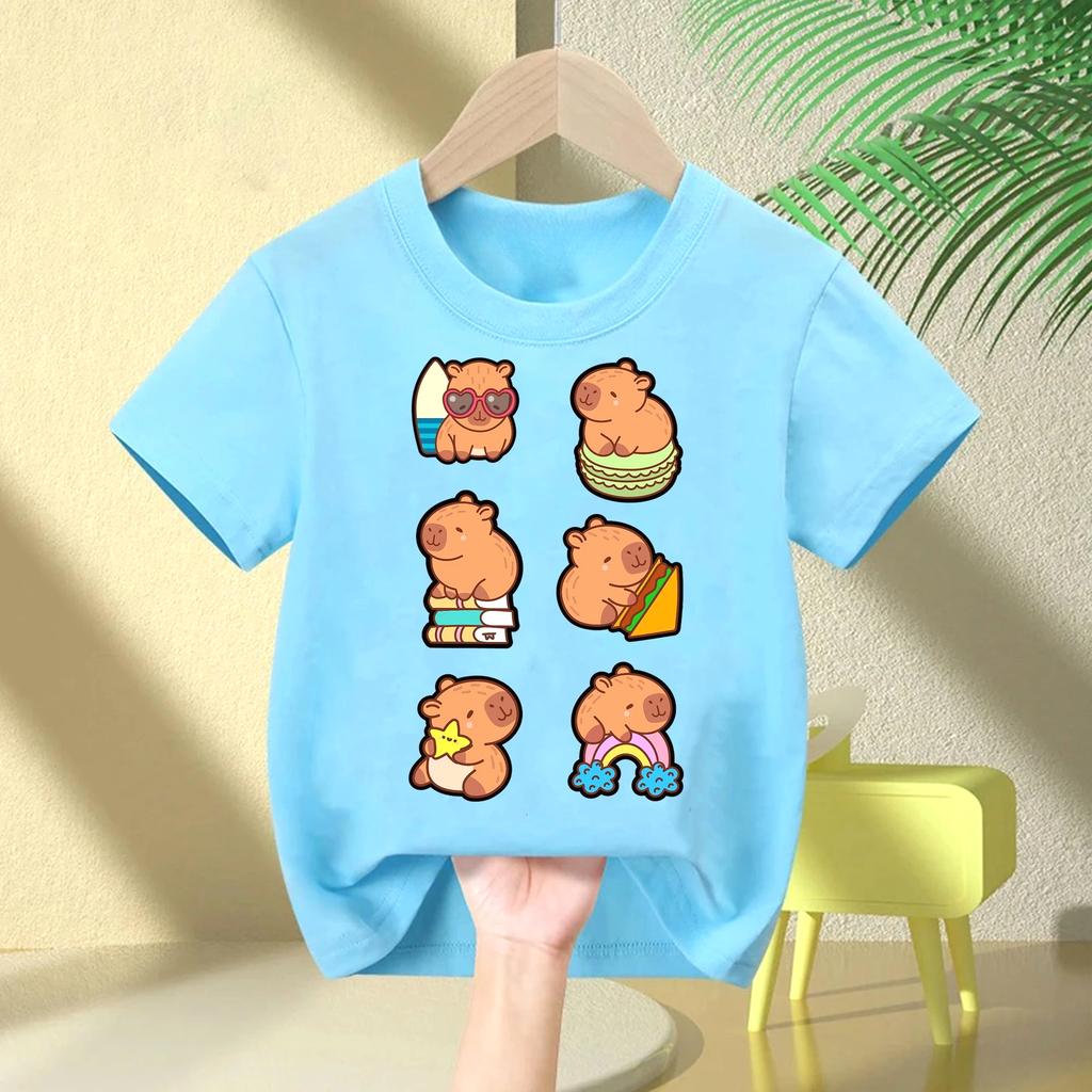 2026 Cute Capybara Funny Print Children's T-shirt Summer Polyester Boys Girls Short-sleeved Shirt Casual Boys Girls Clothes Tee Top